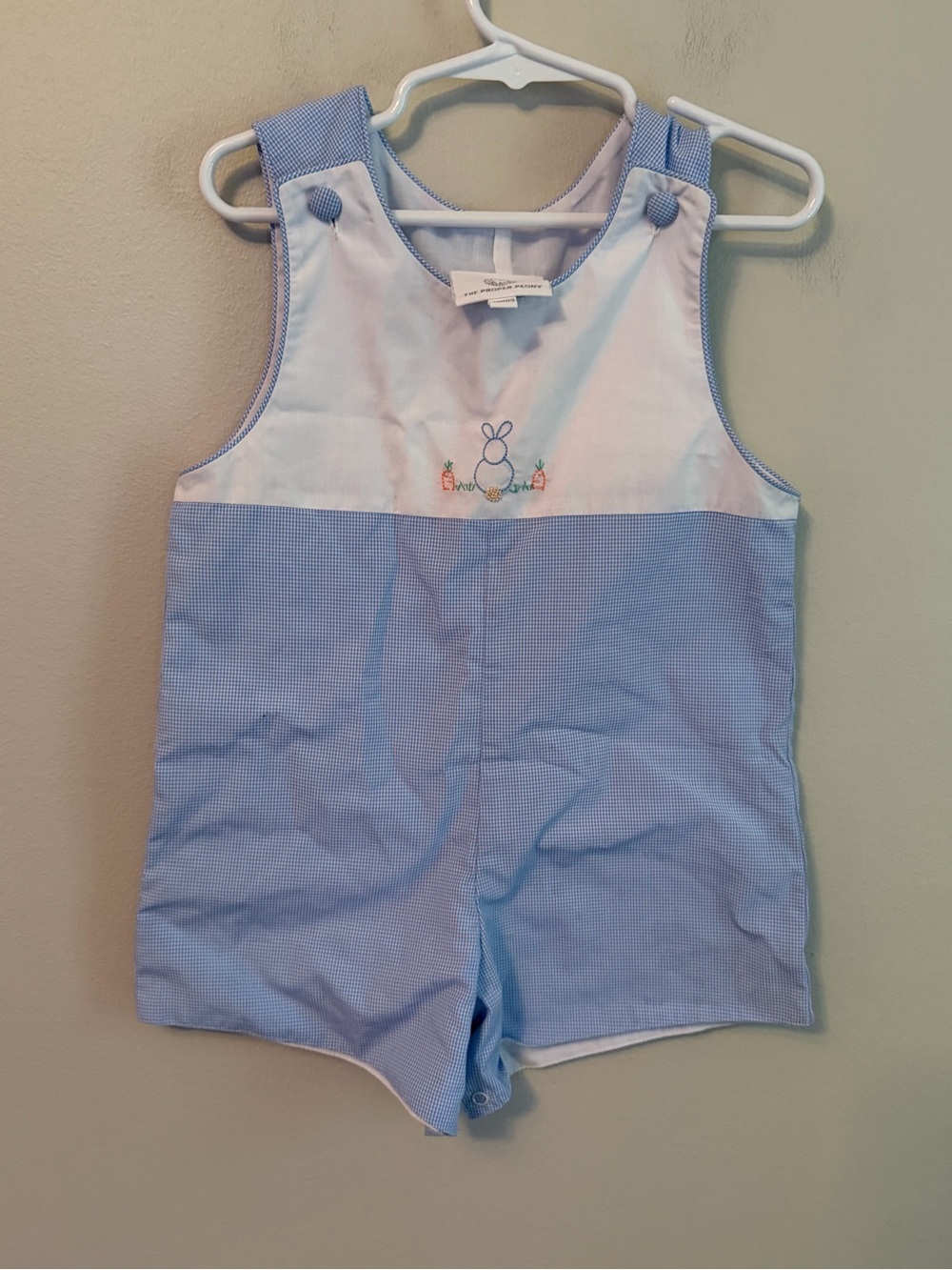 The Proper Peony Blue Gingham Jon Jon with Bunny Embroidery